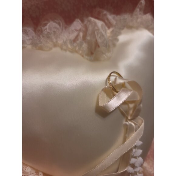 Hortense B Hewitt Co Ivory Satin Heart Shape Ring Pillow - Picture 3 of 7